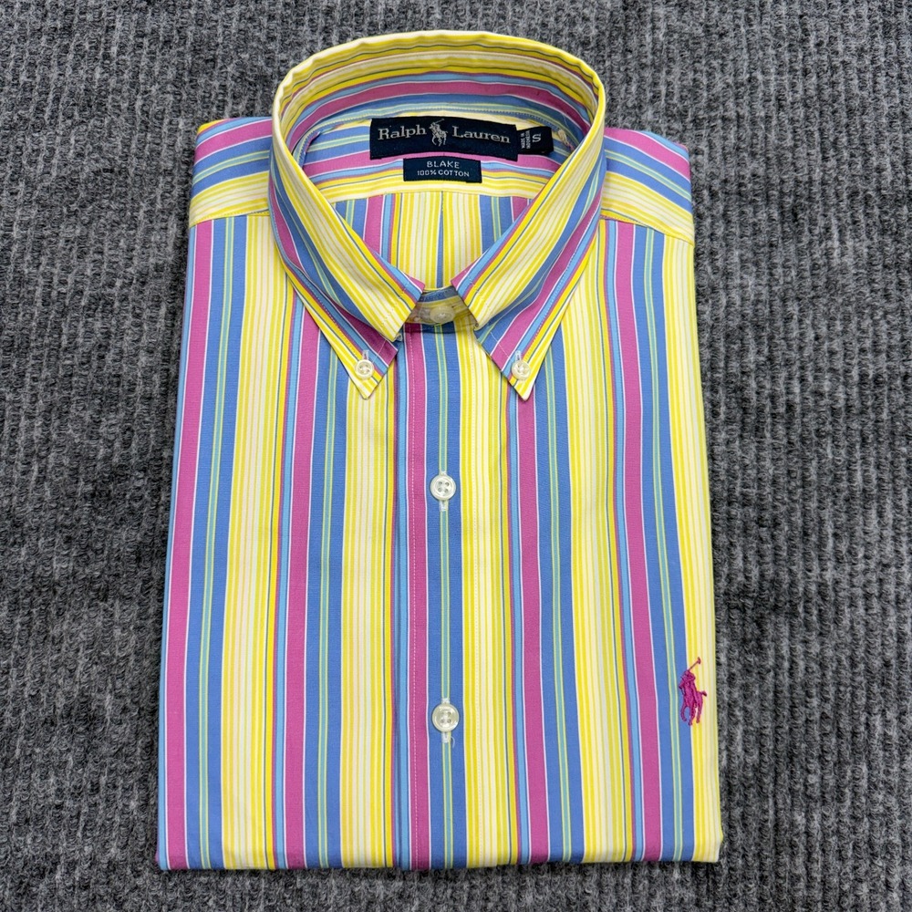 Vintage Ralph Lauren Shirt Mens Small Blake Button Down Vertical Striped Preppy